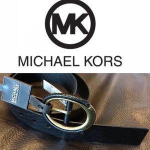 Michael KORS Ladies Round Gold Rim Leather Belt